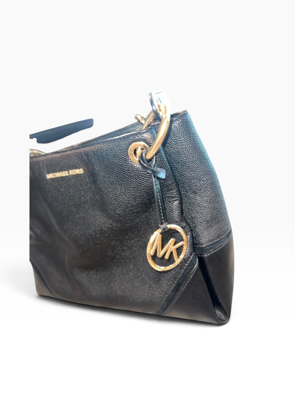 Michael Kors Black Leather Tote Shoulder Bag Gold Hardware MK Charm - Picture 4 of 14